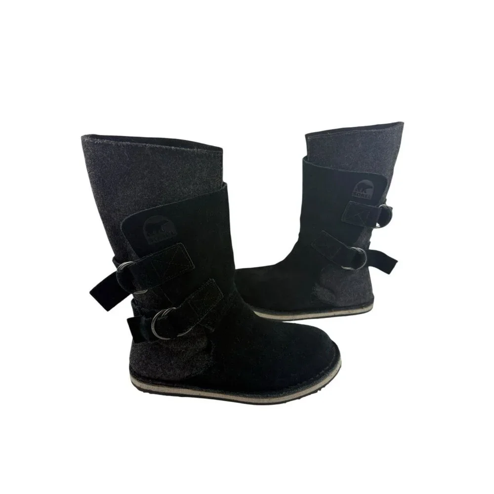Sorel Chipahko Blue Suede Gray Felt Boots Size 3 Winter Warm Outdoor Activewear